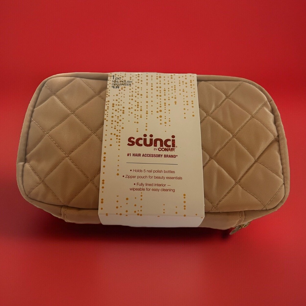 Makeupโ Nail Polish Hair Organizer Bag Zipper Beige By Scunci Fully Lined New!